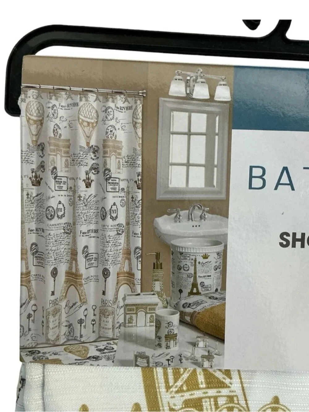 Paris Eiffel Tower Material Fabric Shower Curtain White Gold 70’x 72” NEW